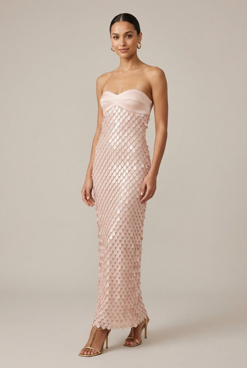 Abito Maxi Donna con Paillettes e Scollo a Cuore