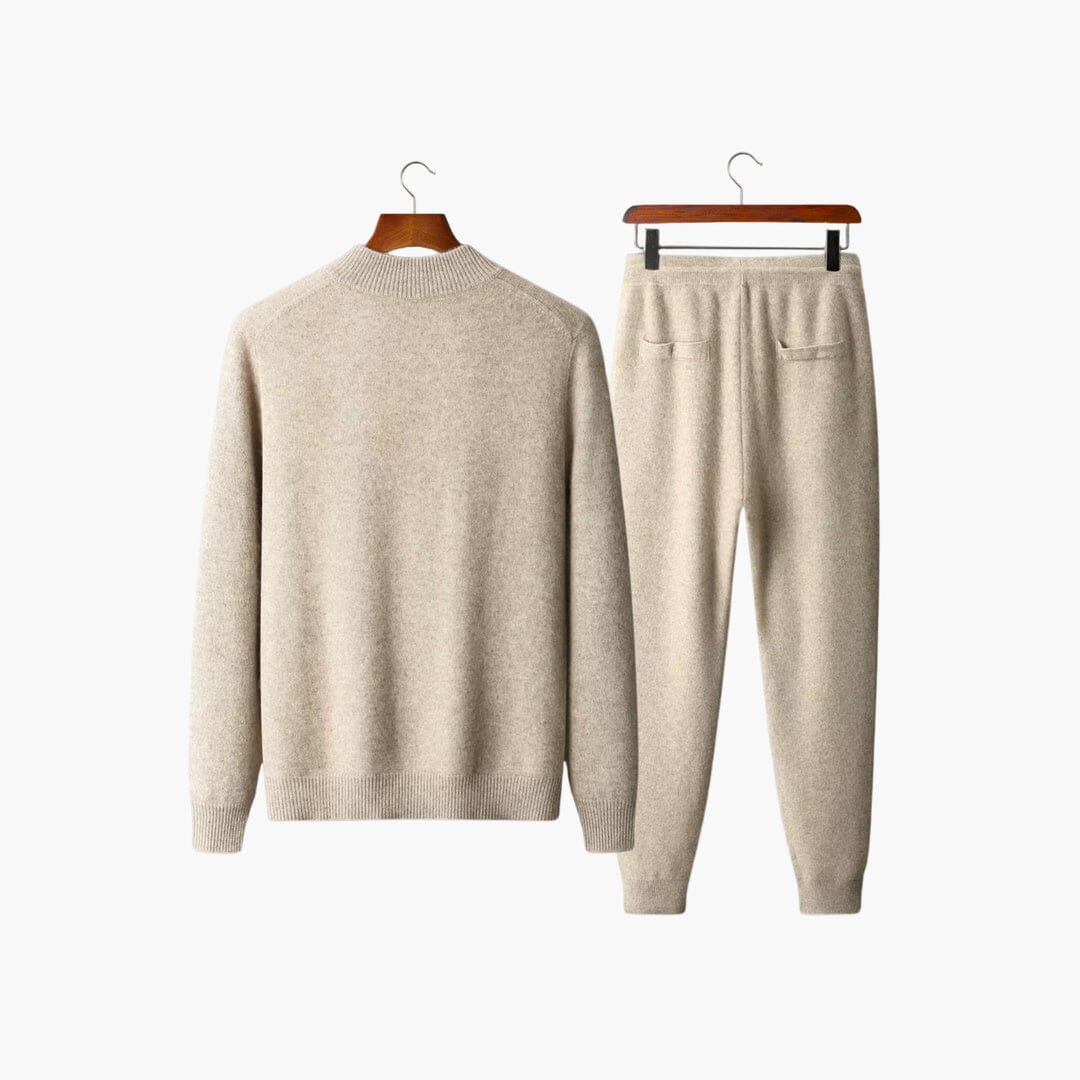 Ensemble deux pièces pour homme en laine mérinos – cardigan zippé et pantalon en maille élégant