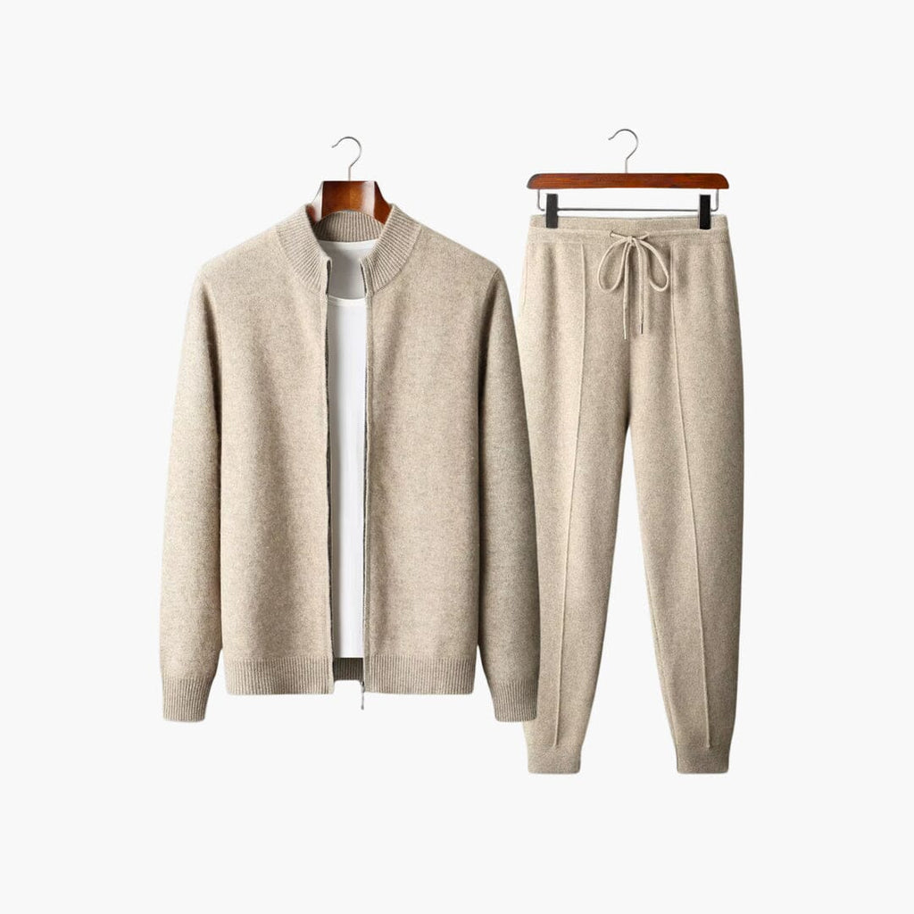 Ensemble deux pièces pour homme en laine mérinos – cardigan zippé et pantalon en maille élégant