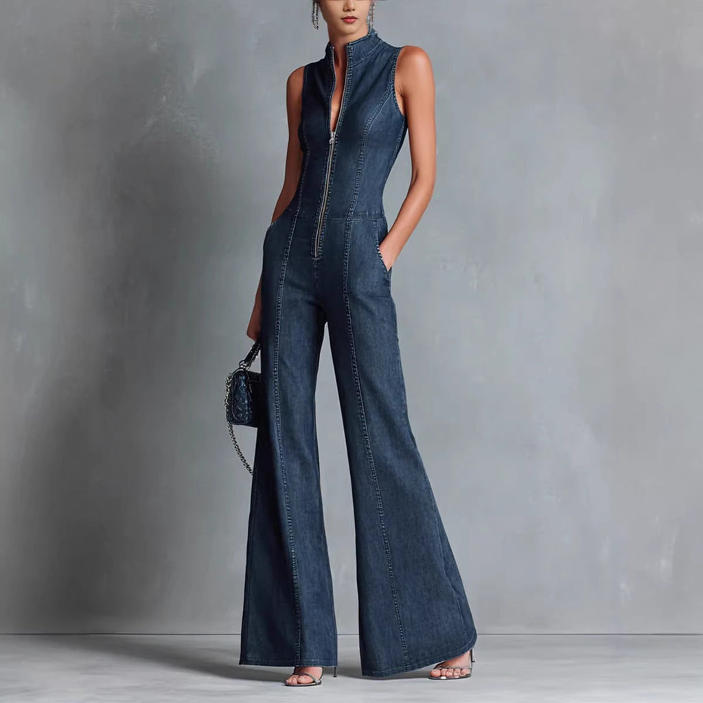 Combinaison femme en denim coupe slim avec fermeture éclair