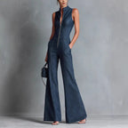 Combinaison femme en denim coupe slim avec fermeture éclair