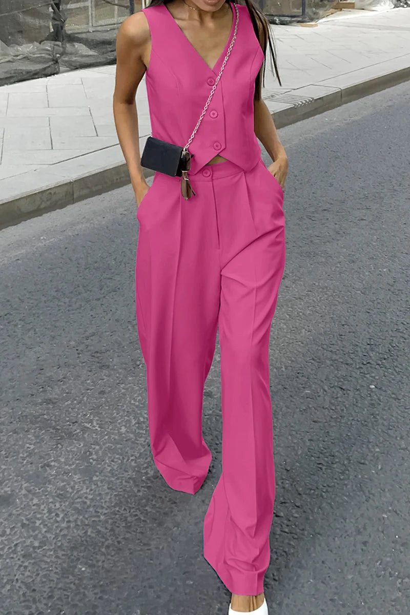 Conjunto de dos piezas para mujer con chaleco sastre y pantalones