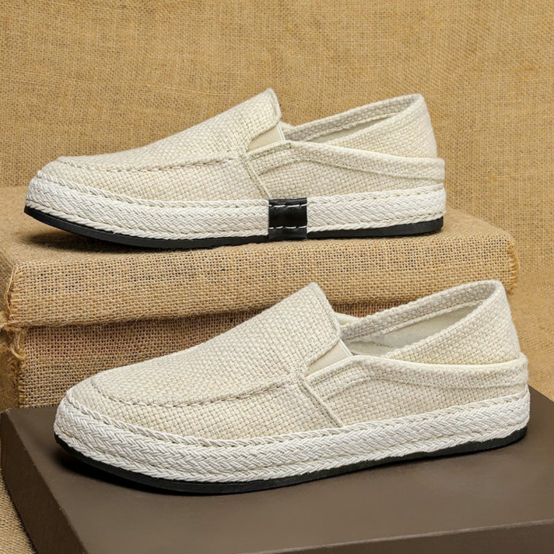 Miesten hengittävät pellavaiset slip-on-mokasiinit