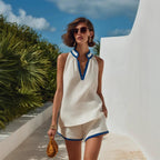 Combinaison femme en coton et lin color block