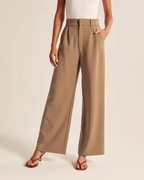 Pantalones elegantes de mujer de talle alto con pliegues – pierna ancha para la oficina y el tiempo libre