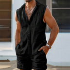 Gilet pour homme en coton et lin à col montant