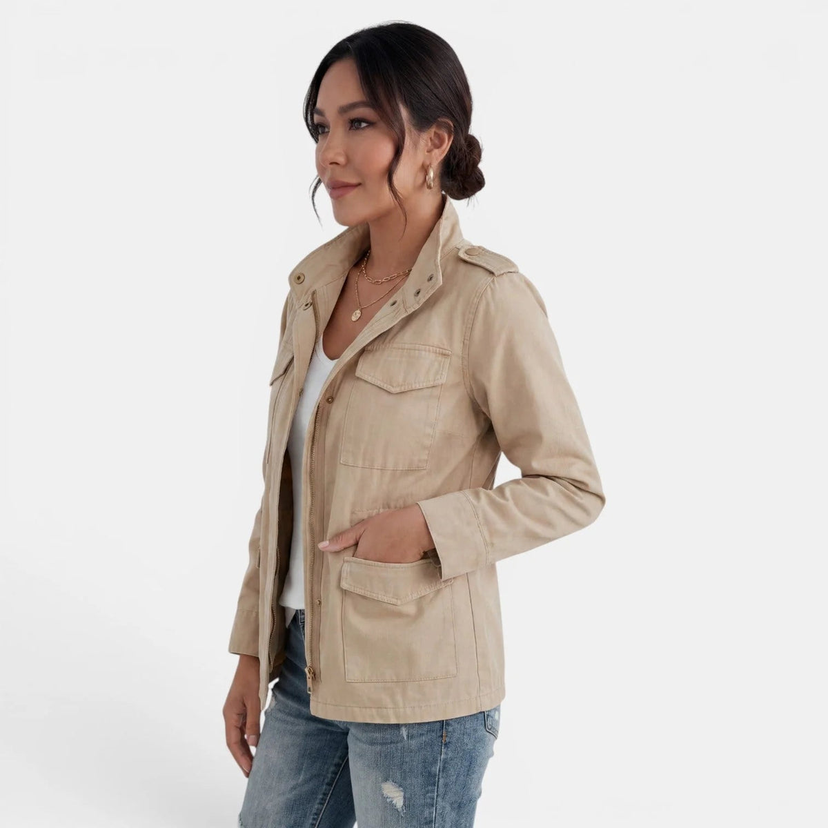 Chaqueta utilitaria ligera para mujer con cremallera