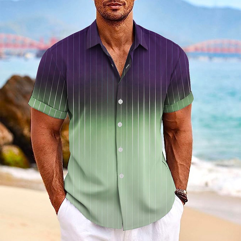 Camicia Uomo a Righe Sfumate con Colletto Revers