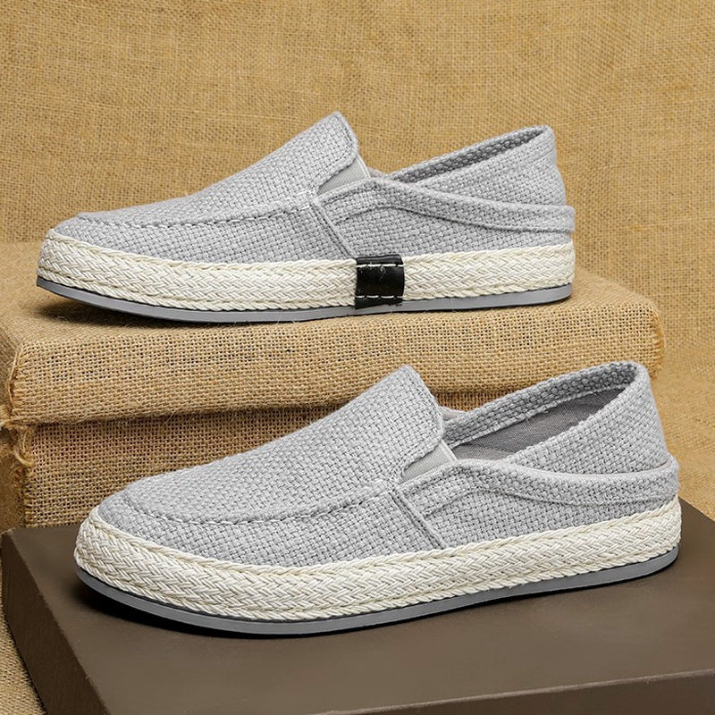 Miesten hengittävät pellavaiset slip-on-mokasiinit