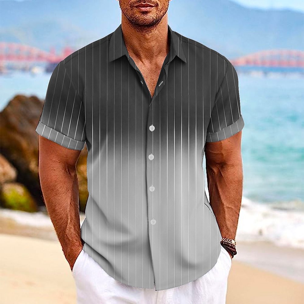 Camicia Uomo a Righe Sfumate con Colletto Revers