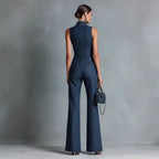 Combinaison femme en denim coupe slim avec fermeture éclair