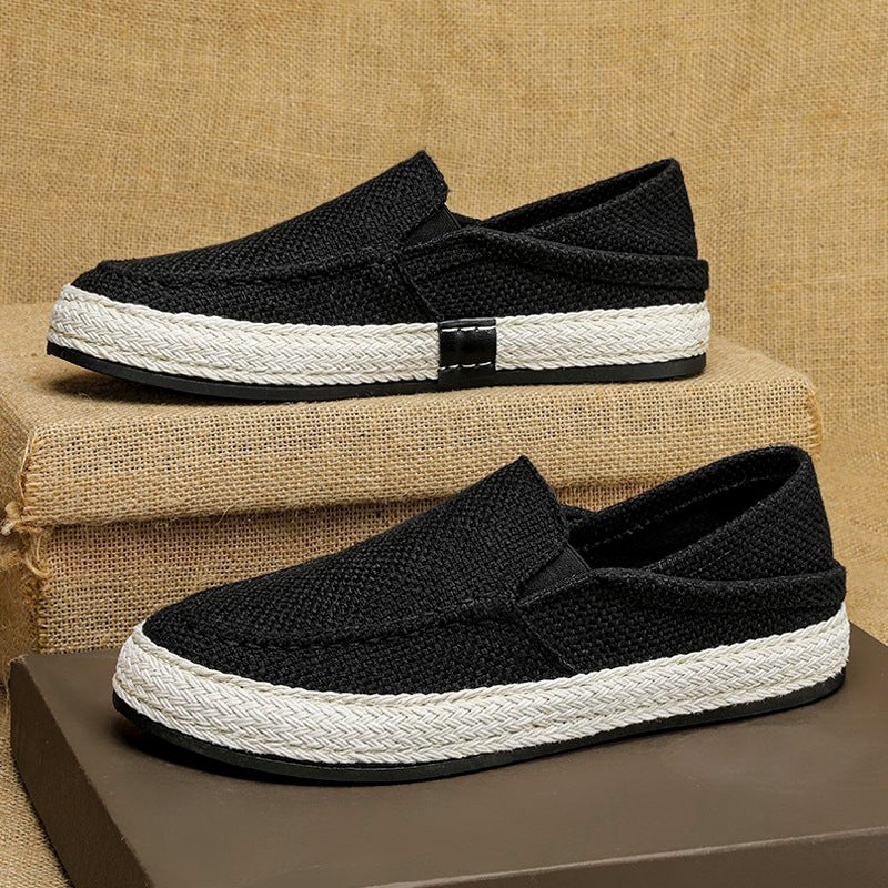 Miesten hengittävät pellavaiset slip-on-mokasiinit