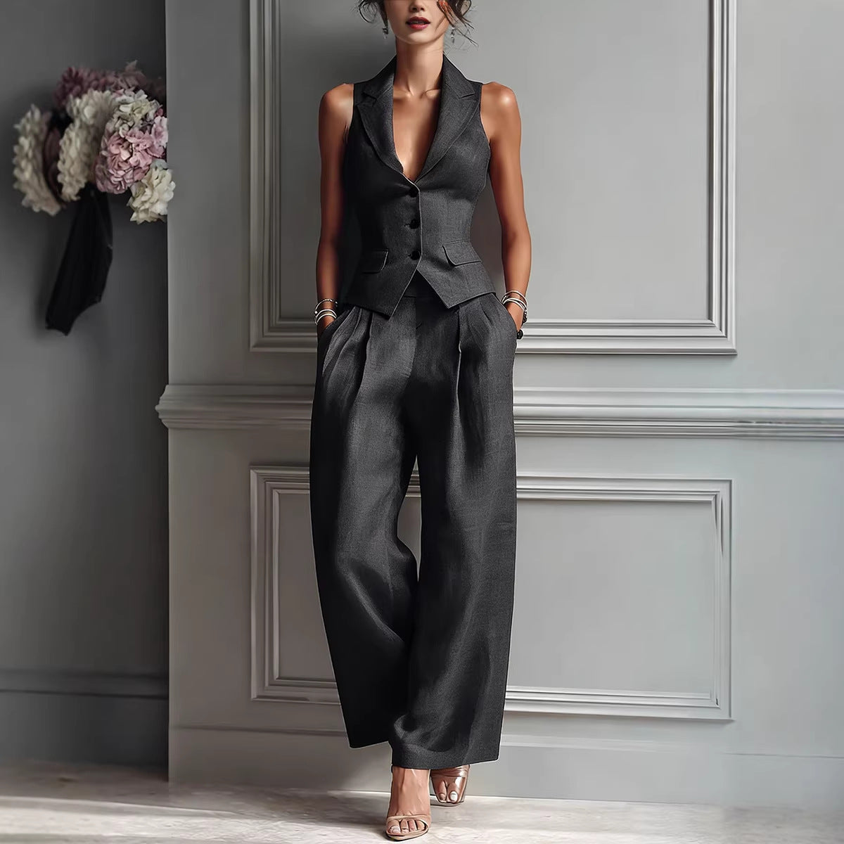 Ensemble femme avec gilet et pantalon de tailleur