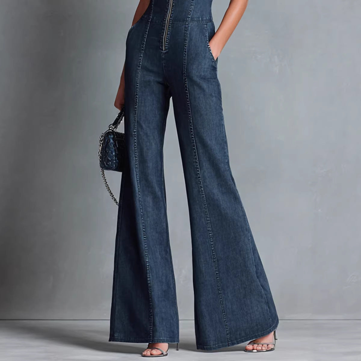 Combinaison femme en denim coupe slim avec fermeture éclair