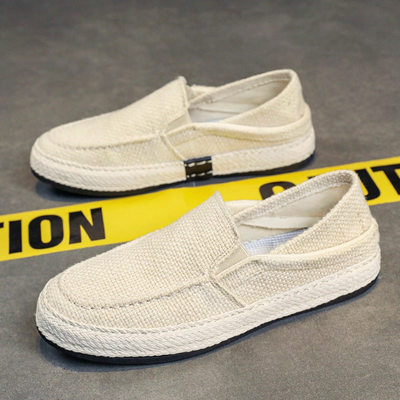Miesten hengittävät pellavaiset slip-on-mokasiinit