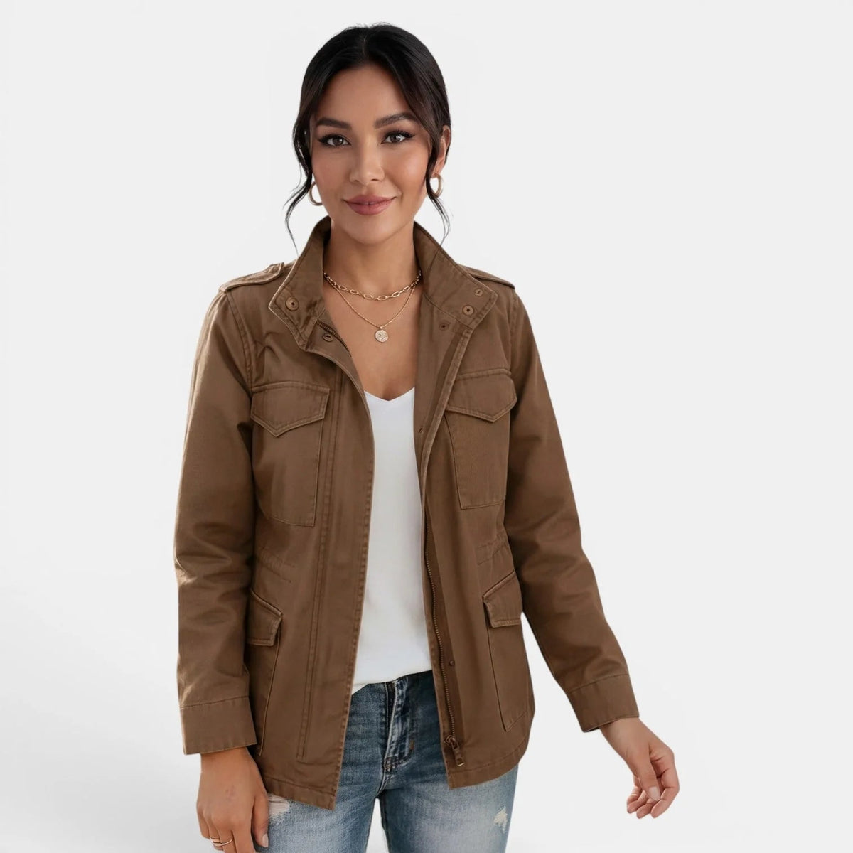 Chaqueta utilitaria ligera para mujer con cremallera