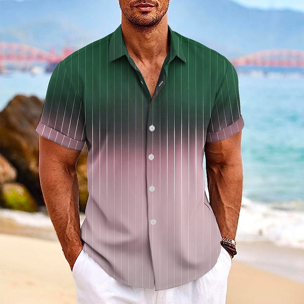 Camicia Uomo a Righe Sfumate con Colletto Revers