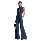 Combinaison femme en denim coupe slim avec fermeture éclair
