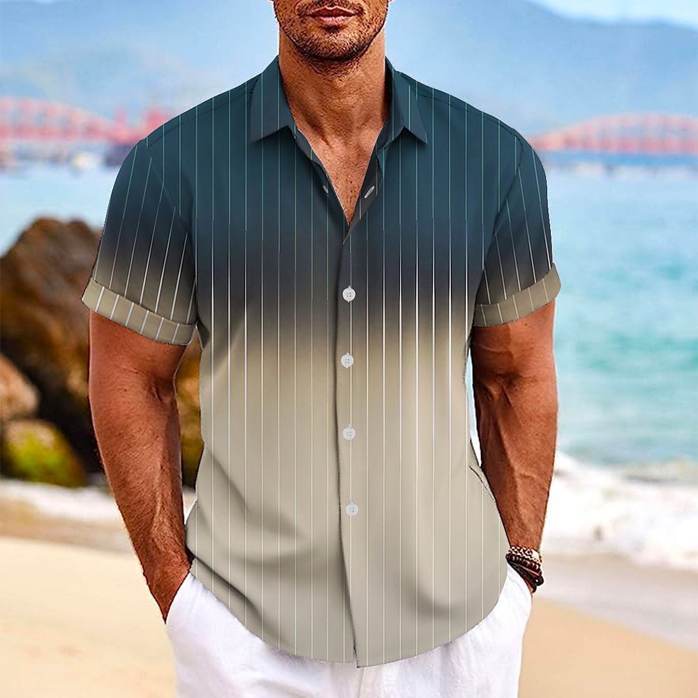 Camicia Uomo a Righe Sfumate con Colletto Revers