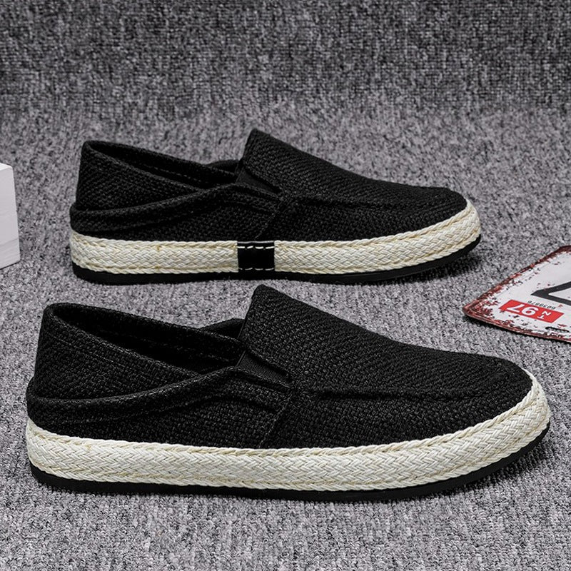 Miesten hengittävät pellavaiset slip-on-mokasiinit