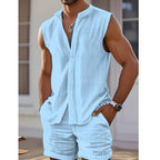 Gilet pour homme en coton et lin à col montant
