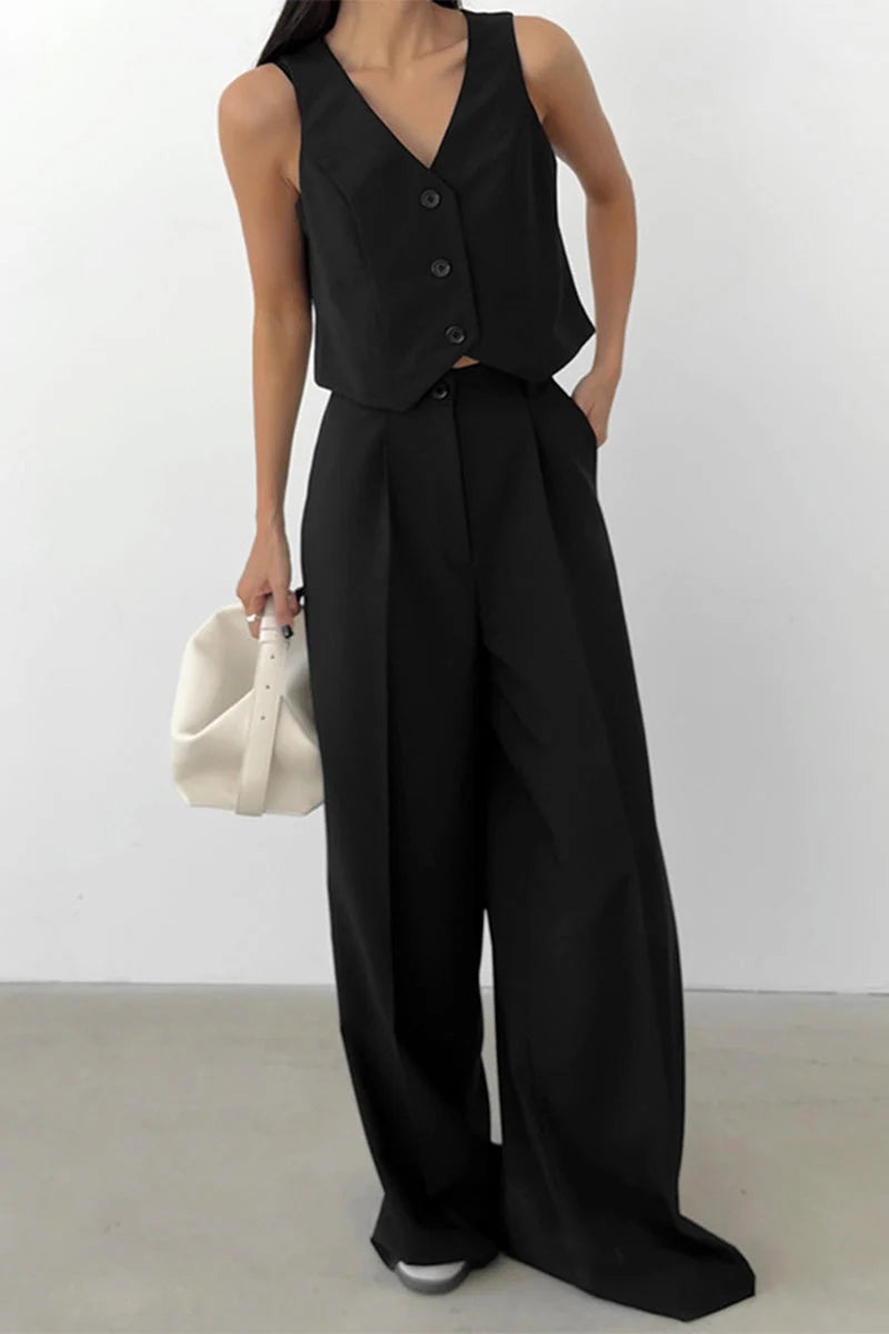 Conjunto de dos piezas para mujer con chaleco sastre y pantalones