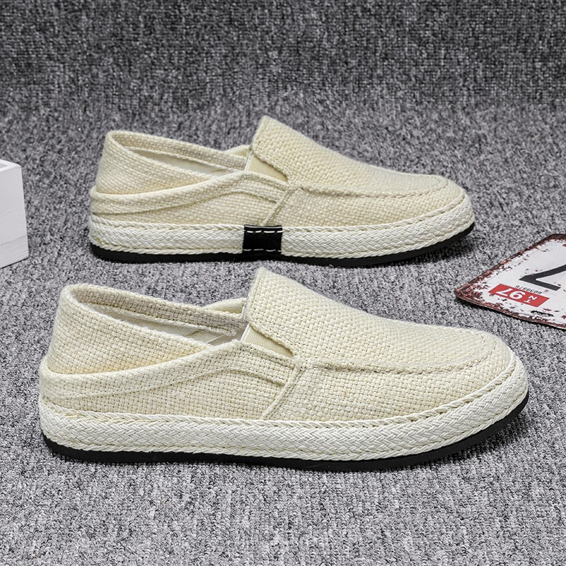 Miesten hengittävät pellavaiset slip-on-mokasiinit