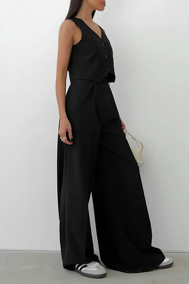 Conjunto de dos piezas para mujer con chaleco sastre y pantalones