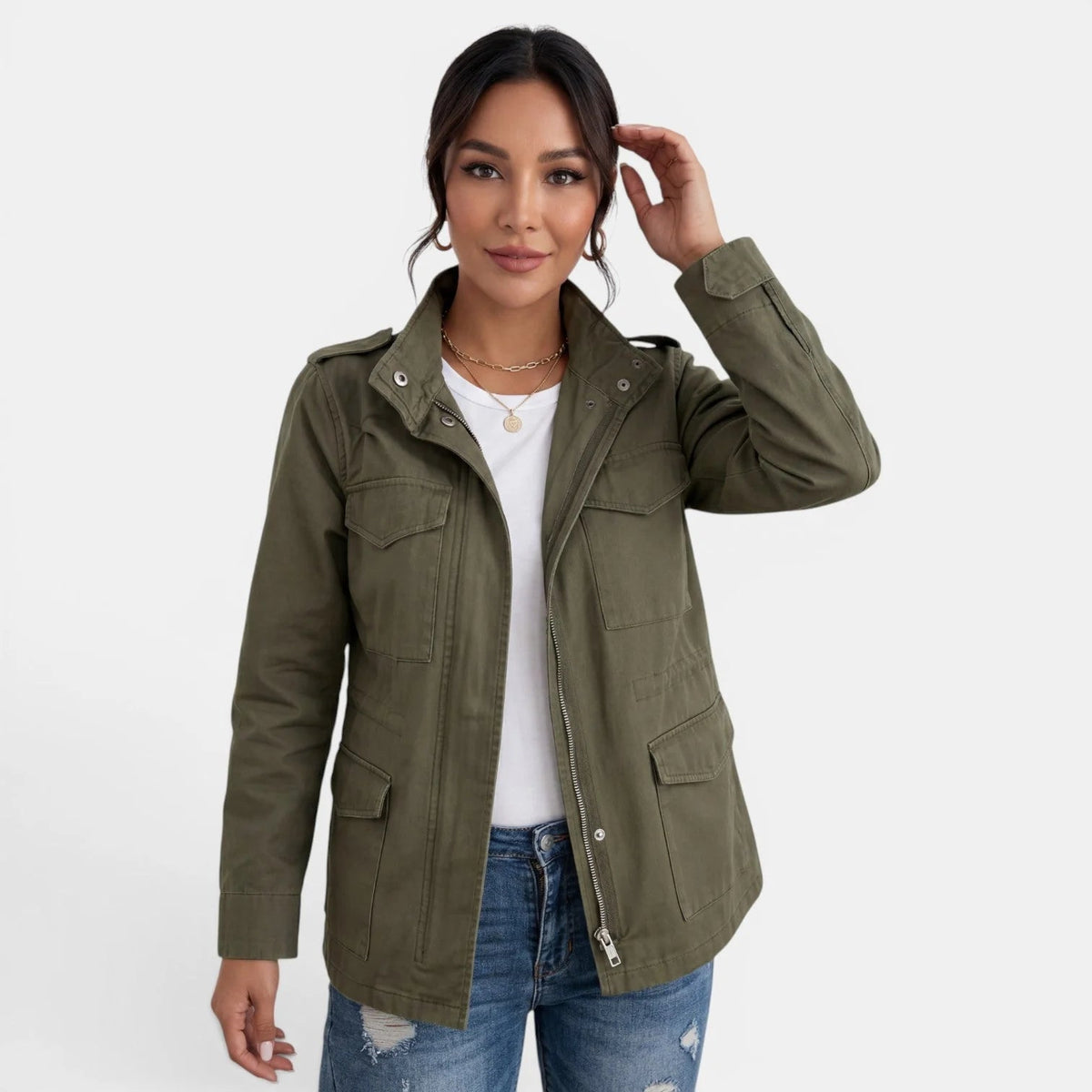 Chaqueta utilitaria ligera para mujer con cremallera