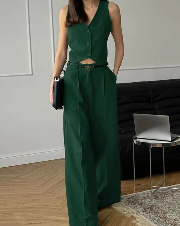 Conjunto de dos piezas para mujer con chaleco sastre y pantalones