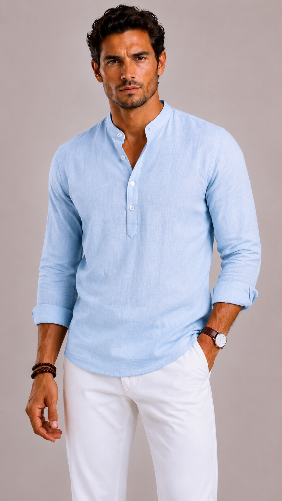 Camicia Uomo con Collo Coreano