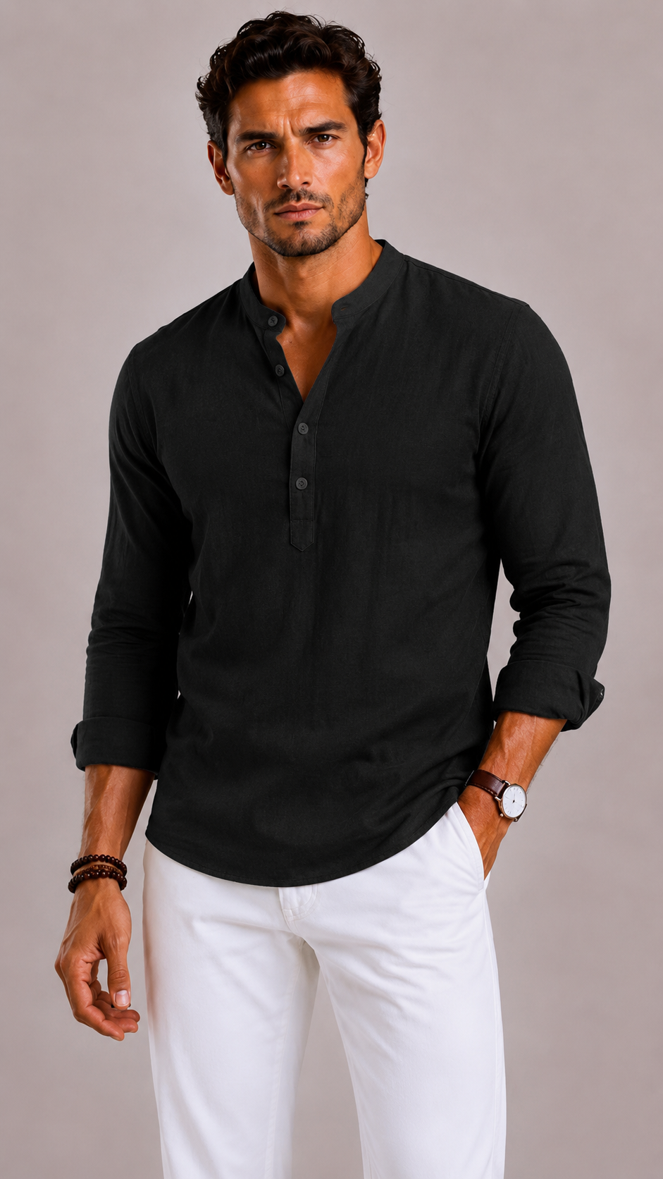 Camicia Uomo con Collo Coreano