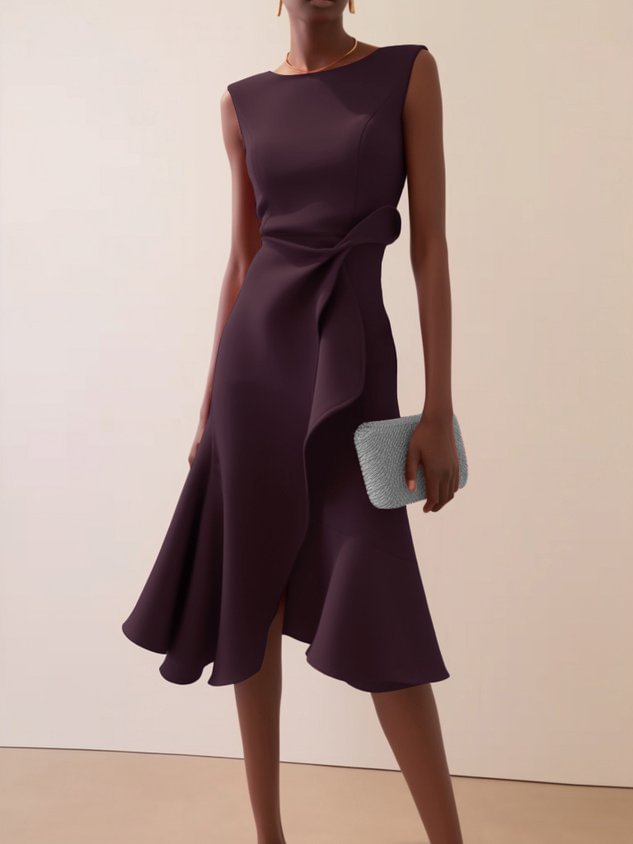 Abito Midi Donna Drappeggiato Asimmetrico ANFINITE