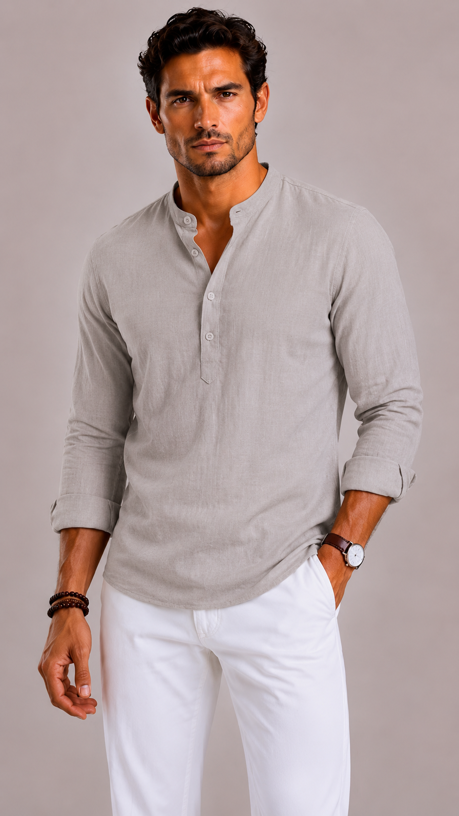 Camicia Uomo con Collo Coreano
