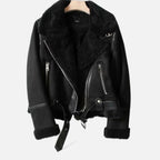 Giacca Biker Donna in Camoscio con Revers in Lana d’Agnello