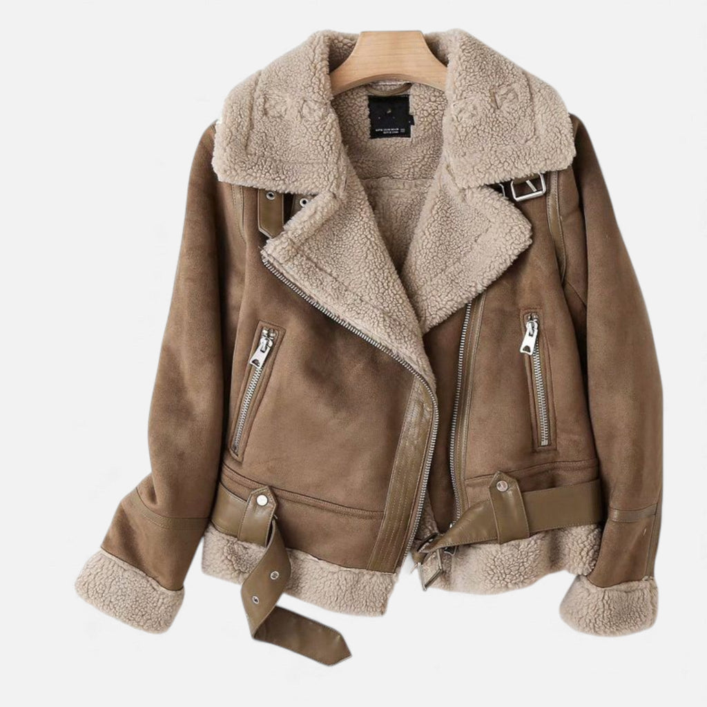 Giacca Biker Donna in Camoscio con Revers in Lana d’Agnello