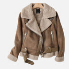 Giacca Biker Donna in Camoscio con Revers in Lana d’Agnello