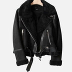 Giacca Biker Donna in Camoscio con Revers in Lana d’Agnello