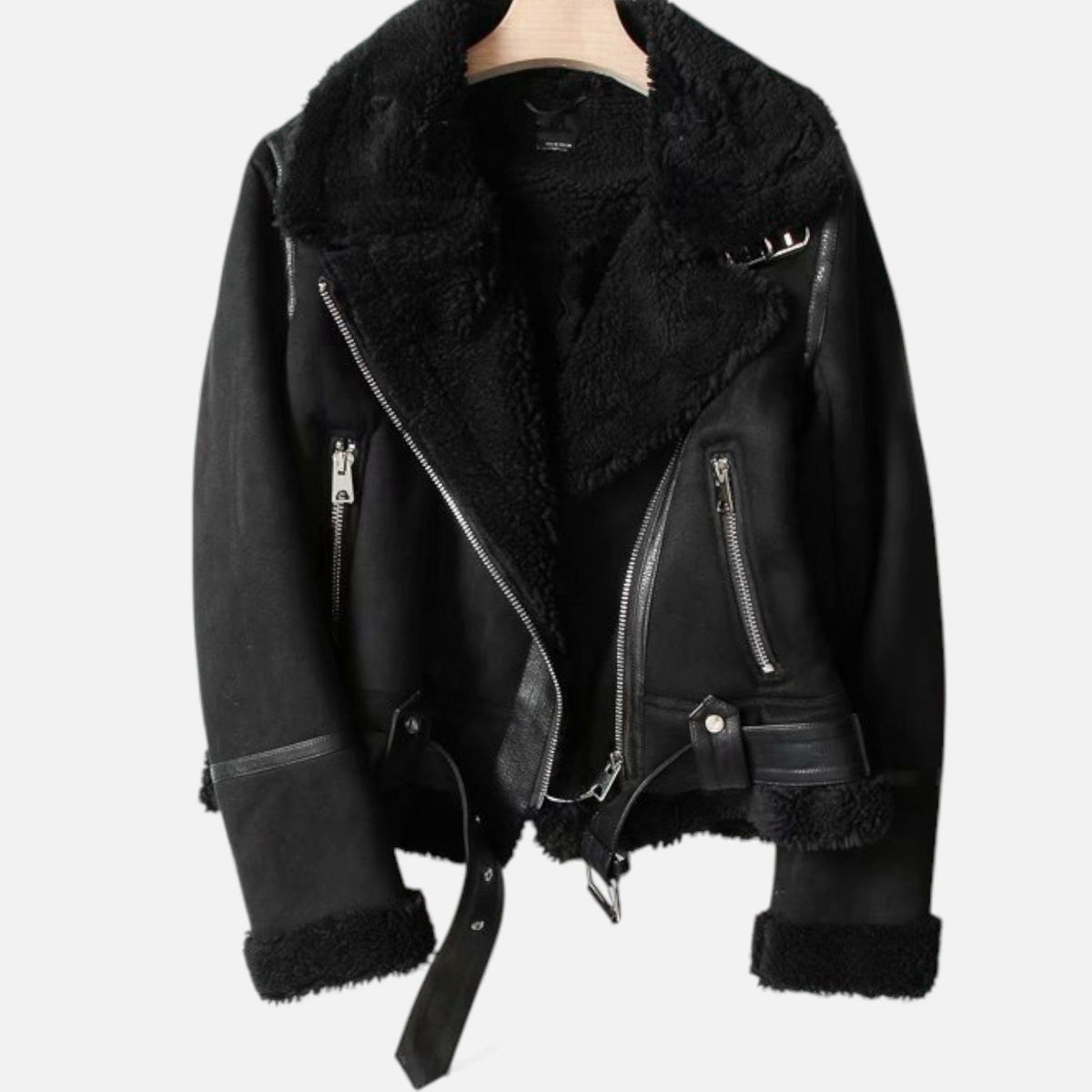 Giacca Biker Donna in Camoscio con Revers in Lana d’Agnello