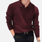 Polo Uomo a Coste con Maniche Lunghe e Colletto Aperto