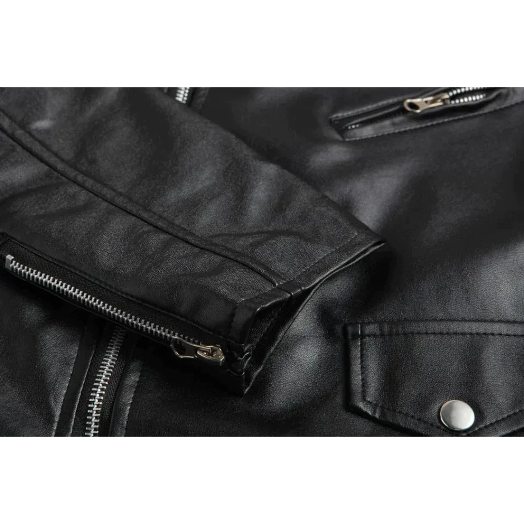 Veste biker homme en cuir avec fermeture éclair asymétrique - style motard avec ceinture