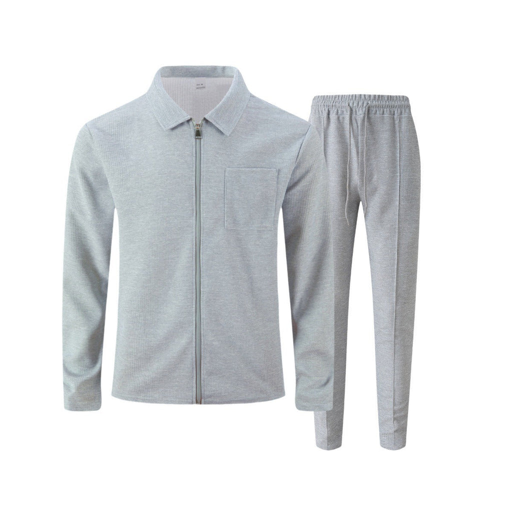 Completo Uomo Due Pezzi in Tessuto Strutturato – Giacca con Zip e Pantaloni Casual Eleganti