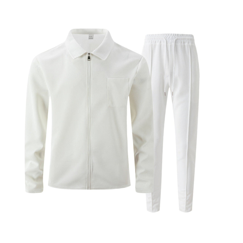 Completo Uomo Due Pezzi in Tessuto Strutturato – Giacca con Zip e Pantaloni Casual Eleganti