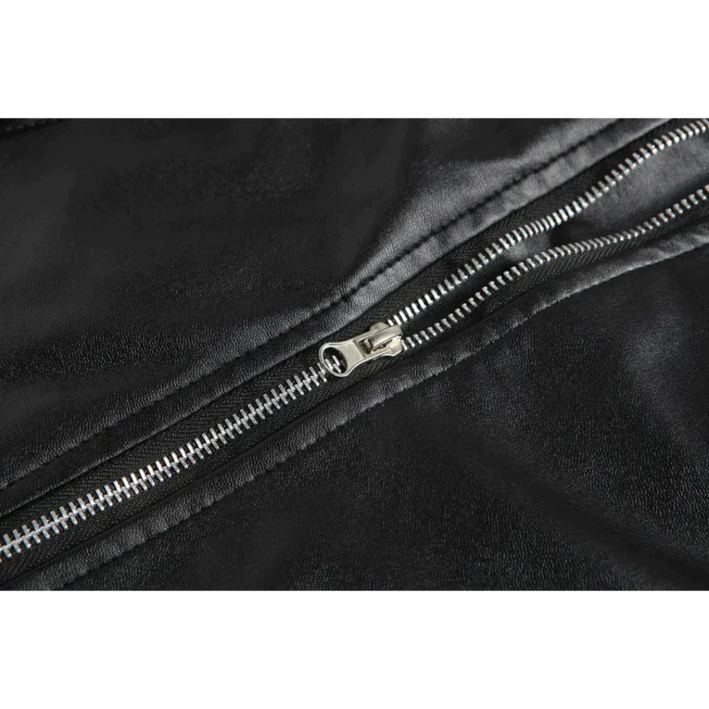 Veste biker homme en cuir avec fermeture éclair asymétrique - style motard avec ceinture