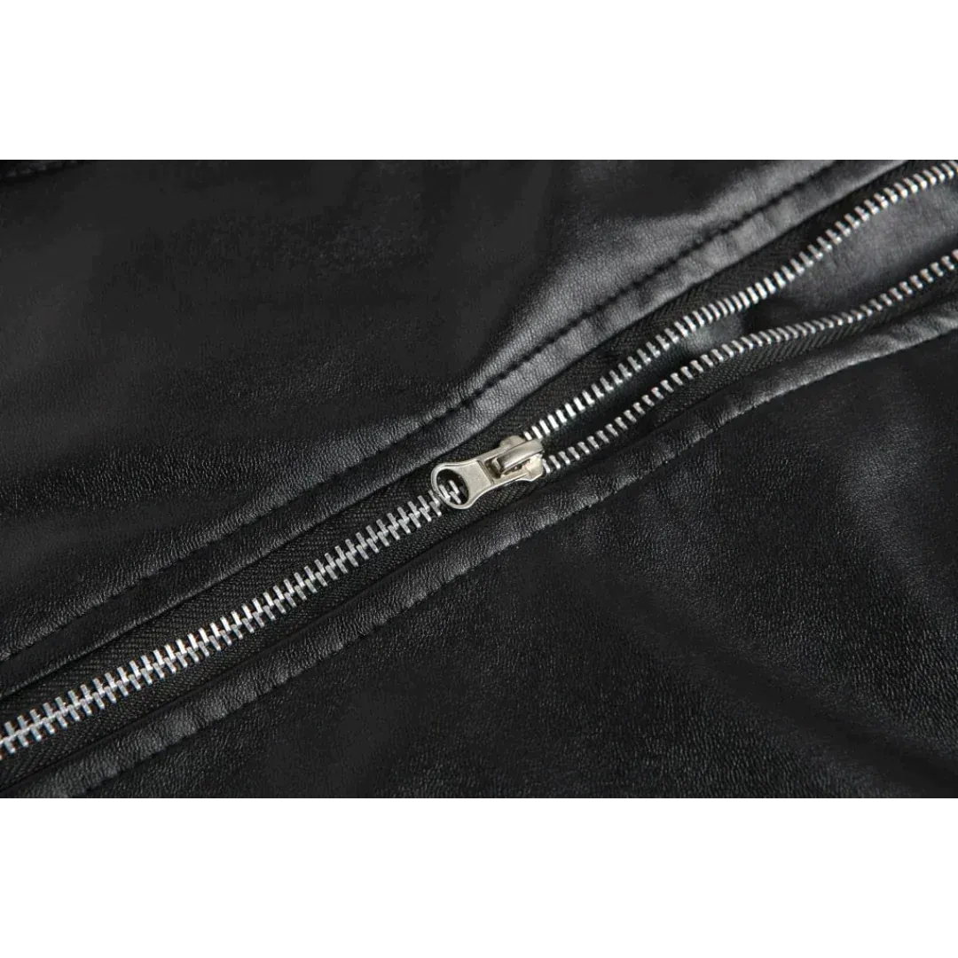 Veste biker homme en cuir avec fermeture éclair asymétrique - style motard avec ceinture