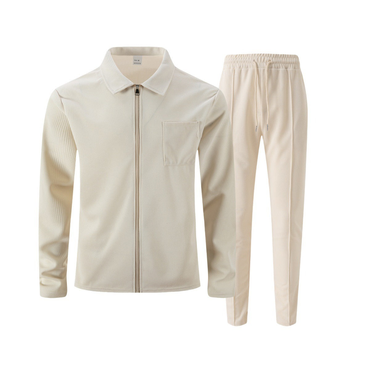 Completo Uomo Due Pezzi in Tessuto Strutturato – Giacca con Zip e Pantaloni Casual Eleganti