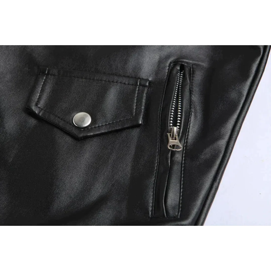 Veste biker homme en cuir avec fermeture éclair asymétrique - style motard avec ceinture