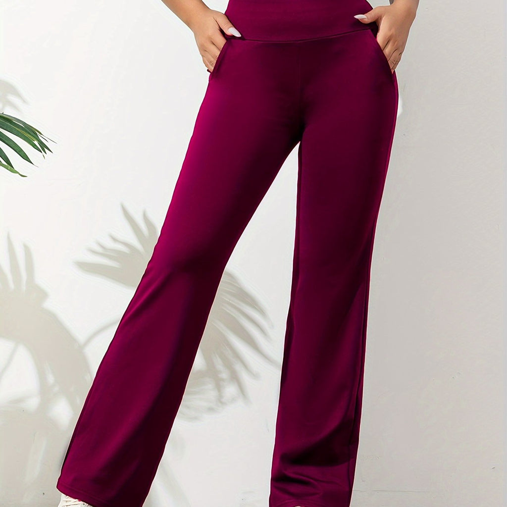 Pantalon de sport femme extensible à pattes d’éléphant – Confortable et moderne, de couleur unie