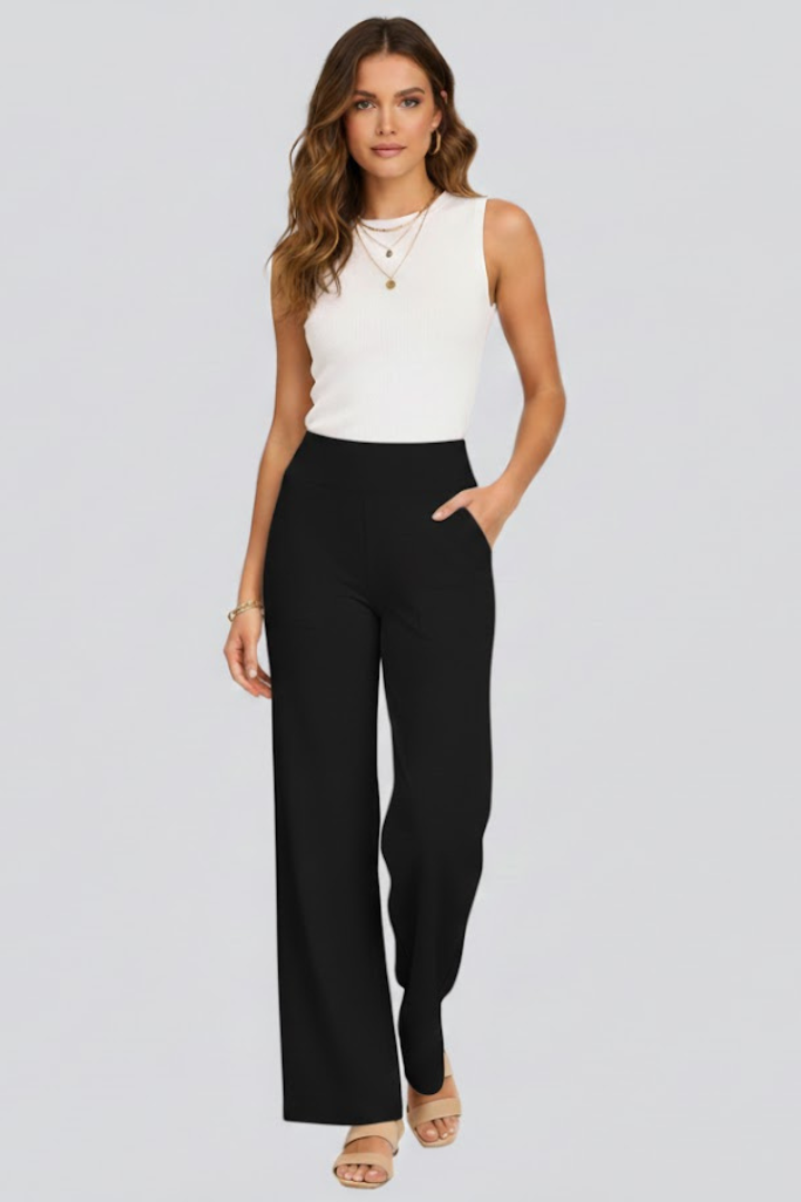 Pantaloni Donna Pull-On a Vita Alta con Gamba Ampia
