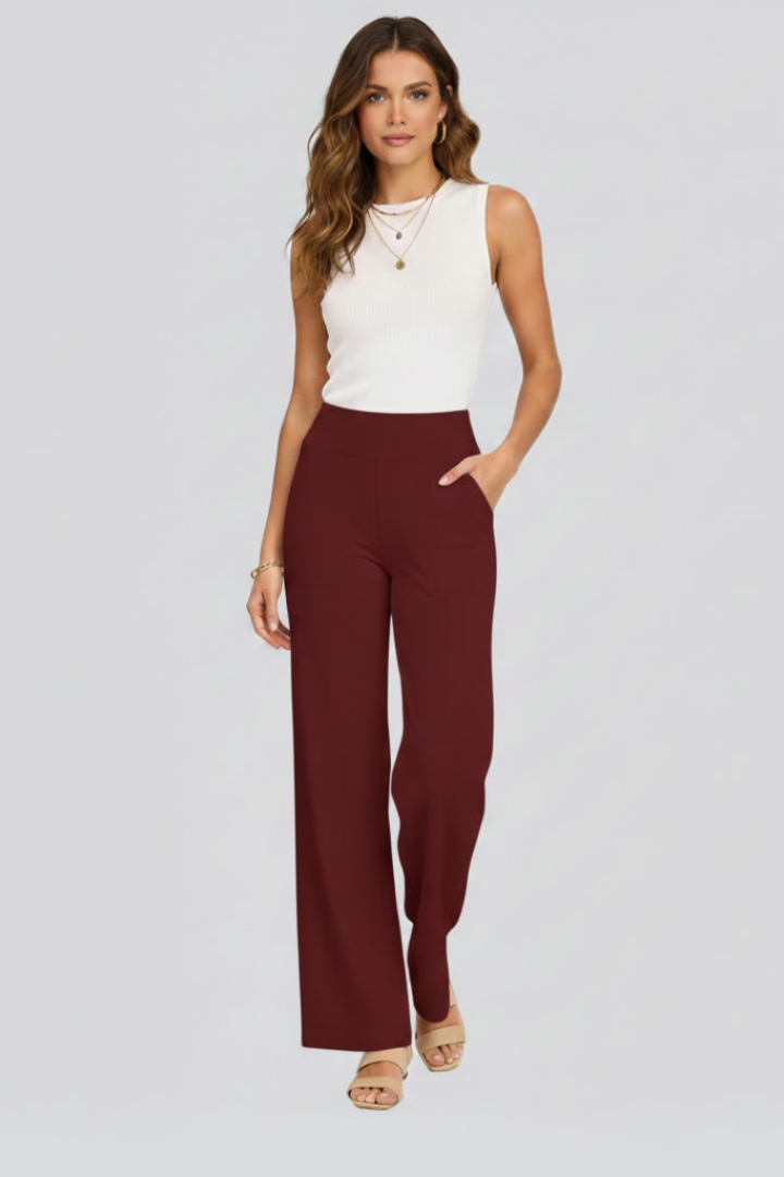 Pantaloni Donna Pull-On a Vita Alta con Gamba Ampia